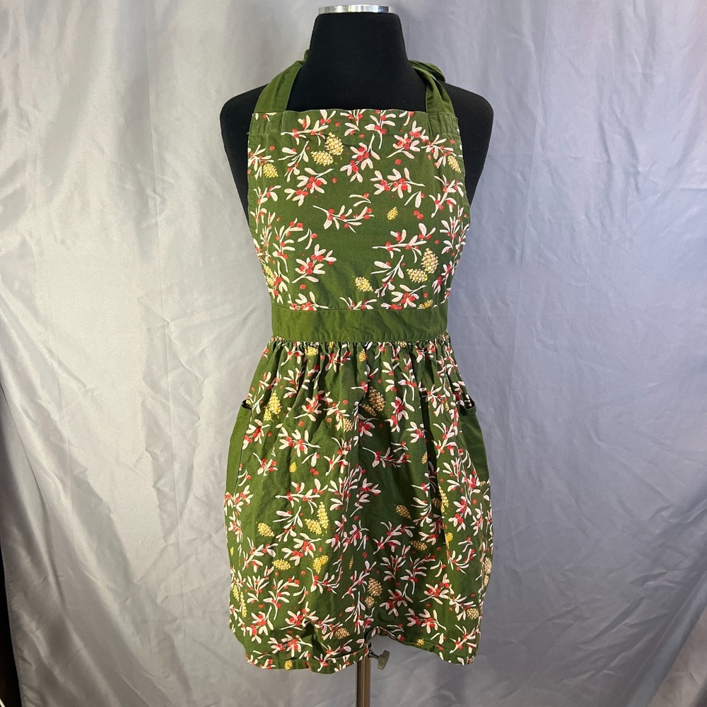 Threshold Chef Apron Womens Olive Green Cotton Floral Print Adjustable Straps